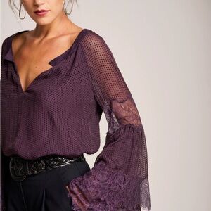 Elegant Purple Lace Sleeve Women's Top